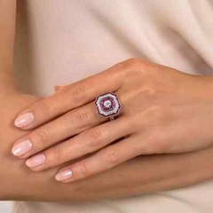 Art Deco Style Round Cut Lab Created Diamond Ruby Wedding 14K White Gold FN Ring
