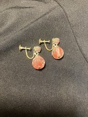Vintage Pink Crystal Glass Bead Gold Tone Metal Dangle Screw Back Earrings
