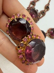 Vintage Necklace Purple Round Stoplight Clip Earrings Bracelet Set PJ
