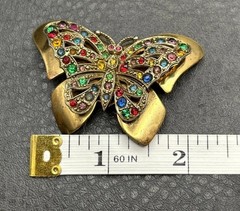 Vintage Gold Tone Butterfly Brooch Multicolor Crystal Rhinestone Pin Fruit Salad
