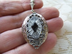 SILVER PLATED FILIGREE VICTORIAN CAMPHOR GLASS LOCKET
