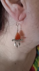 Vintage Sterling Silver 925 Banded Orange Agate Dangle Earrings