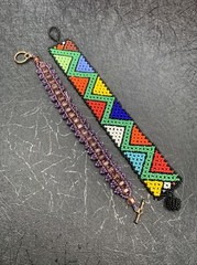 Vintage Boho Bracelet Lot Of 2 Colorful Gas’s Beaded Button Toggle Clasp