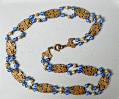 ANTIQUE Nouveau/Deco Bohemia Czech Glass & Enamel Gilt Choker 18″ Necklace, LOSS