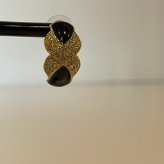 Roman Earrings X Criss Cross Rhinestones Black Enamel Gold Tone Pierced Vintage