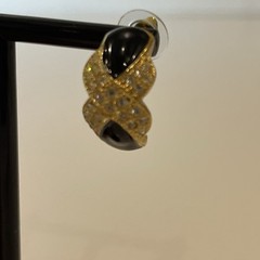 Roman Earrings X Criss Cross Rhinestones Black Enamel Gold Tone Pierced Vintage