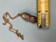 Vintage plated pewter peanut pendant in 16″ chain