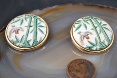 Toshikane Arita Japan porcelain Bamboo clip on earrings vintage bird vintage VGC