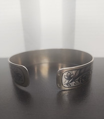 Vintage Soviet era 875 Sterling Silver Cuff Bracelet Niello Floral Design russia