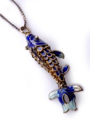 Blue Cloisonne & Vermeil Koi Fish Charm Bracelet and Hoop Earrings: China Export