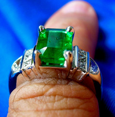 Original EARTH MINED EMERALD DIAMOND Deco Engagement Ring 14K GOLD Solitaire S 7