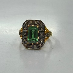 Stunning 0.67ctw Rose Cut Diamond Emerald Studded Silver Victorian Ring Jewelry