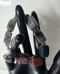 Multi Gemstone Bloodstone Quartz and Agate 7.5 Inch Bracelet