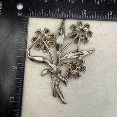 Vintage Rhinestone Flower Brooch Pot Metal Silver Tone READ