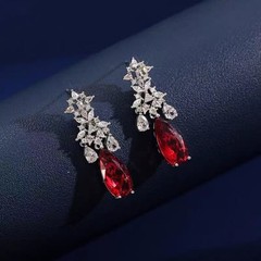 Vintage Pearl Necklace Earrings Set Red Teardrop Crystal Bridal Jewelry
