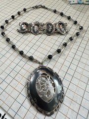 Vintage 925 Siam Sterling Silver Niello – Necklace Bracelet Set – Thai Dancer