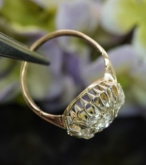 Antique Victorian Old European Mine cut Diamond Filigree Halo Ring 14K Gold