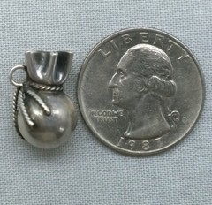 Vintage Sterling Silver Money Bag Charm Sack Riches 3D