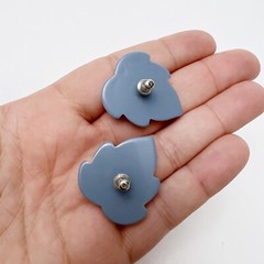 Vintage Blue Gray Lucite Acrylic Leaf Post Earrings