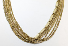 VTG Multi 7 Strand Gold Tone Chain Statement Chunky Necklace 24″ Long