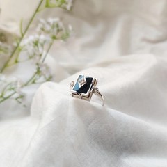 Antique Art Deco Vintage Black Onyx & Lab-Created Diamond Gift Ring 925 Silver