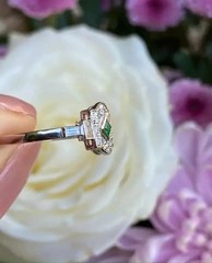 2.12Ct Art Deco Style Lab Created Emerald Anniversary 14K White Gold Finish Ring