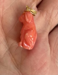 Carved Coral Dog Pendant Charm 10k Gold Hanger Vintage