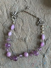 Vintage Necklace Beaded Lavender Lilac Pearl Faceted Silver Tone