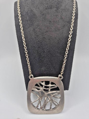 Vintage 1970’s Scandinavian Modernist Pewter Pendant Necklace Nordic Unisex/GOOD