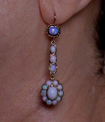 ANTIQUE VICTORIAN 9K GOLD OPAL EARRINGS RING SET C.1890