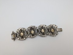 Vintage Victorian Selro Selini Style Baroque Faux Pearl Flower Panel Bracelet