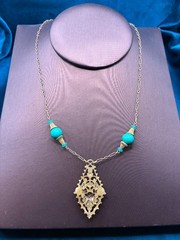 Vintage Peking Glass Necklace Gold Tone Asian Art Deco Estate Jewelry 1930s 18″