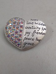Signed AJMC Silver Tone Crystal Encouragement Love Heart Pin Brooch Broach Faith