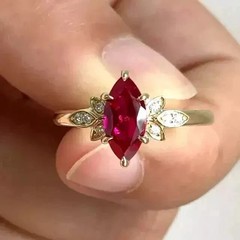 3Ct Art Deco Style Lab-Created Red Ruby Anniversary 14K Yellow Gold Finish Ring