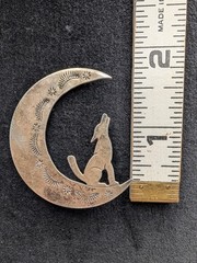 Vintage Southwestern Style Sterling Silver Howling Wolf Moon Pin Handmade