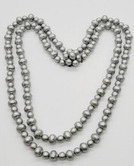 Layered Necklace Matte Silver tone Beaded 2 Row Flower Clasp Vintage 22 in