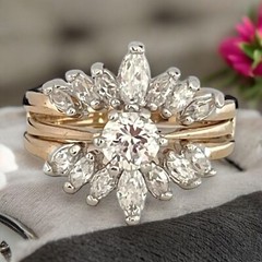 Vintage 1980s Wedding Ring Set Size 5 Cubic Zirconia 14K Gold Plate – 14F