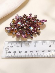 Gorgeous Large Vintage Pink Rhinestone Cluster Brooch Navette Floral Spray Pin
