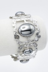Vintage Mexican Sterling Silver Hematite Panel Link Statement Bracelet 925 53 gr