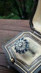 Art Deco Vintage Style Lab Created Diamond & Sapphire Engagement 925 Silver Ring