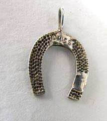 Vintage Sterling Silver Horseshoe Charm Pendant Lucky Textured Signed GM SS 1″