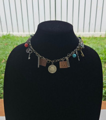 Vintage Good Luck Charm Necklace Skeleton Key Love Money Automobile