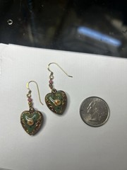 VTG Puffy Heart Charm Earrings , Enamel Earrings, Hand Painted Lucy Isaacs