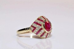 3.2Ct Art Deco Vintage Style Oval Lab Created Ruby Anniversary 14K Gold FN Ring