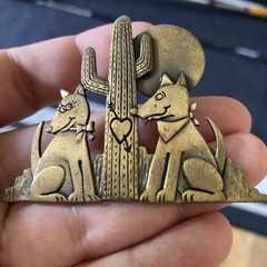 Vintage JJ Brooch Pin Desert Scene Coyotes In Love