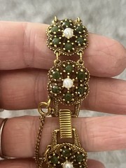 Lovely Vintage Goldette Faux Jade & Pearl Bracelet Earrings Ring Set