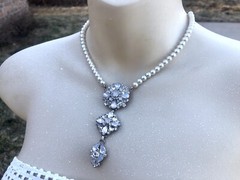 Vtg Opaline Glass Crystal Triple Drop Lariat Y Necklace
