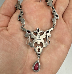 SLG Sterling Silver Necklace Natural Ruby Cluster Y Pendant 3″ Drop 18.5″ 21.60g