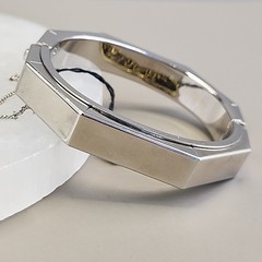 Vintage Hinged Bangle Bracelet Octagon Silver Tone Hong Kong Safety Clasp 6.5″