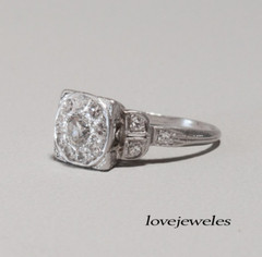 Art Deco Vintage 1.55CT Round Cut Lab-Created Diamond Ring 14K White Gold Finish